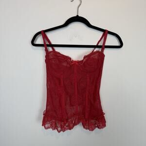 Vintage Empire Intimate red lace corset bustier top size 24 coquette ruffles